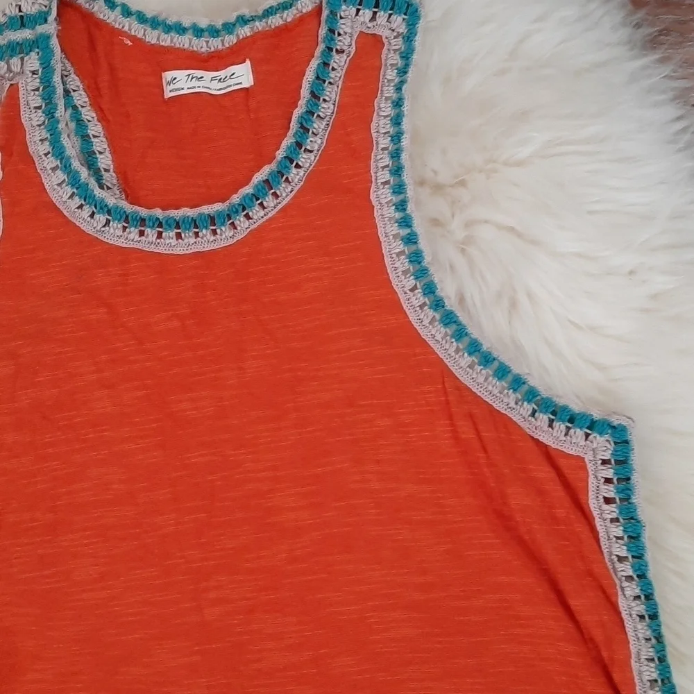 Free People Coral We The Free Bora Bora Crochet Trim RacerTank Top - Picture 4 of 5
